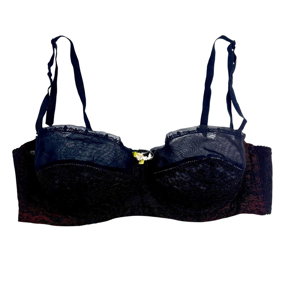 Vintage 1950s Jantzen Black Floral Lace Bullet Bra 36B Balconette Underwire 934